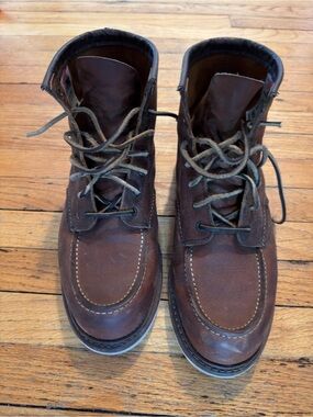 Red Wing Shoes Brown Leather Moc Toe Boots - Lace-Up Work Boots